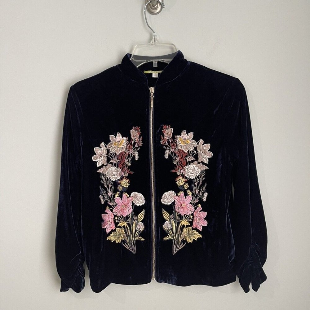 Gianni Bini Blue Velvet Embroidered Jacket
